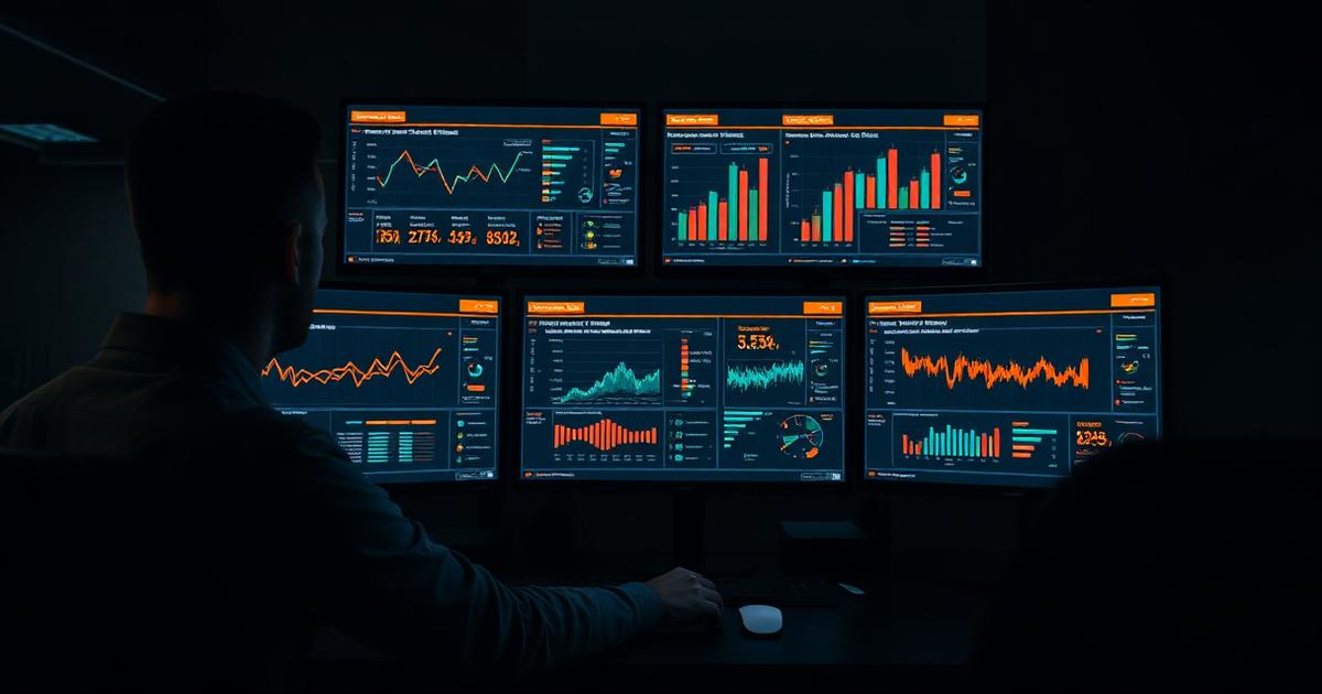 Gestor analisando performance do time comercial em múltiplas telas com indicadores